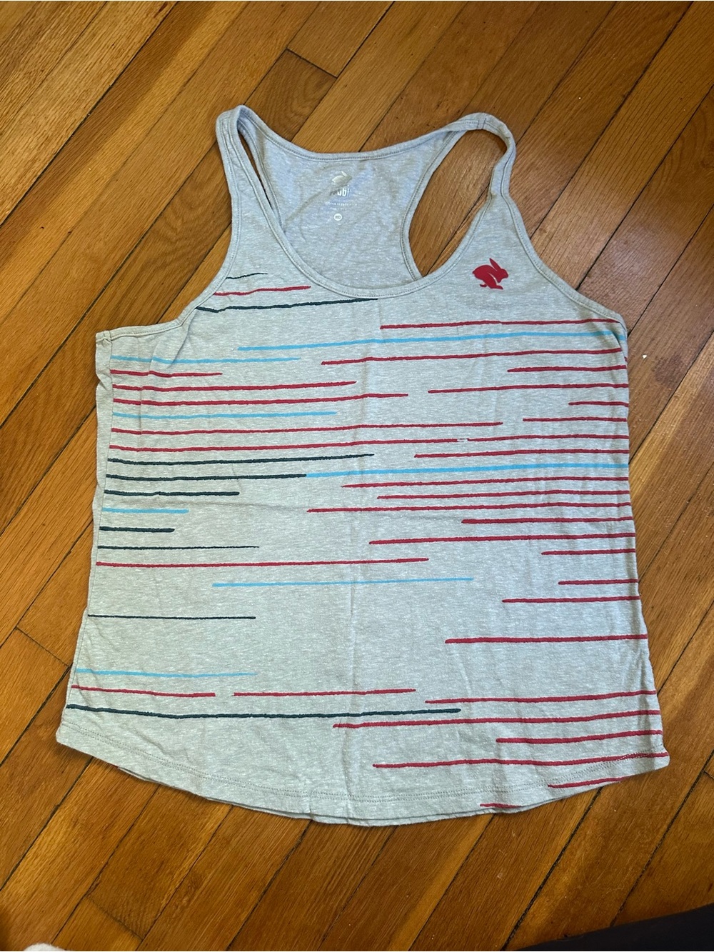 Women’s Light Gray Racerback Tank with Multicolor Stripe Accent